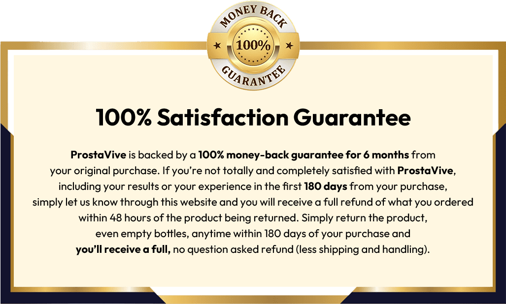 ProstaVive 100% satisfaction 180-day money-back guarantee